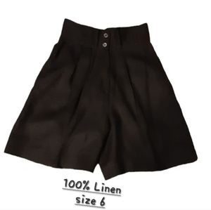 Linen Tailored Pleated High-Rise Shorts